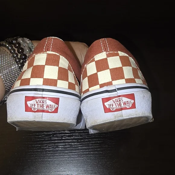 Vans Rust/Brown Checkerboard Slip-Ons - Picture 7 of 14